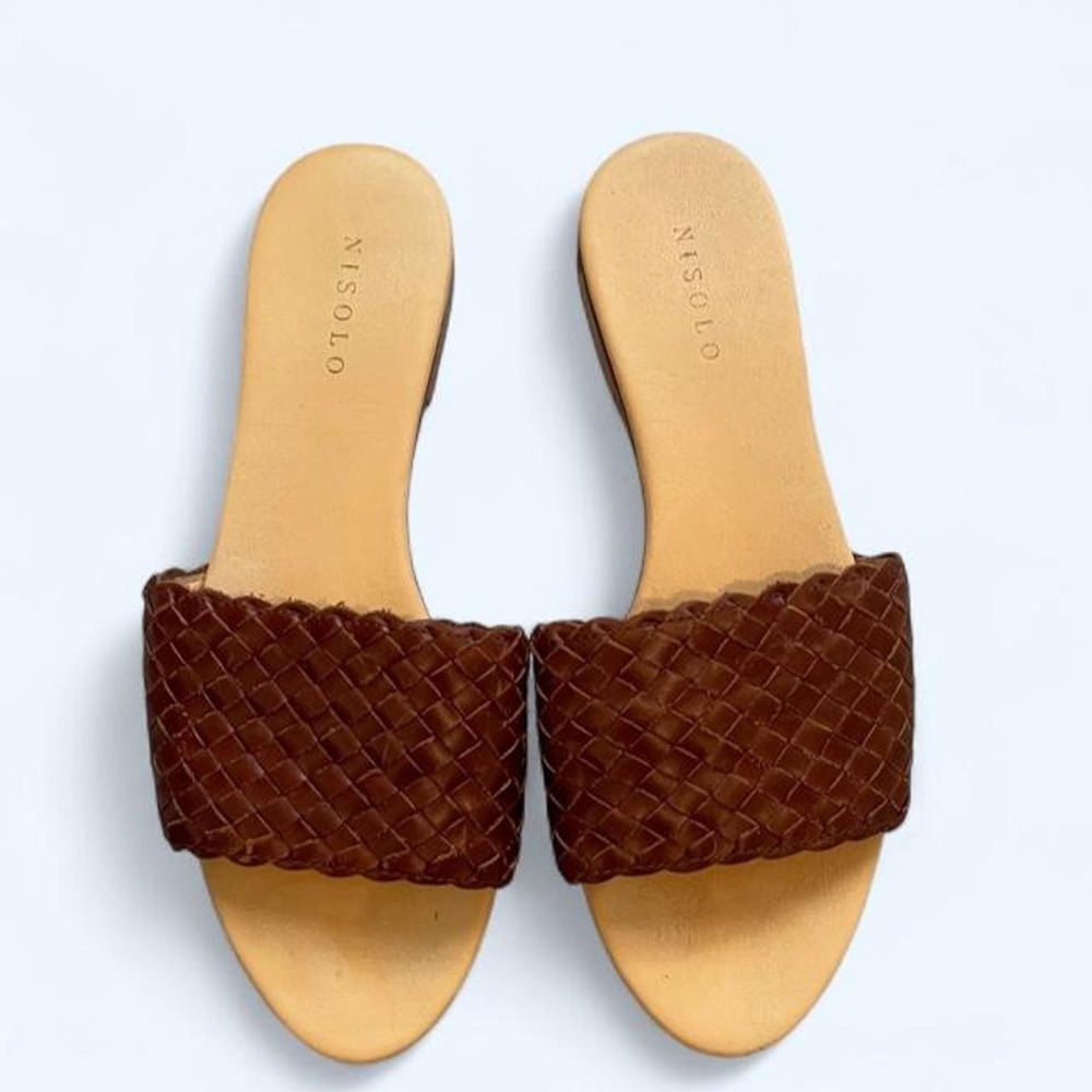 Nisolo Isla Woven Slide Sandal in Brandy Leather 8